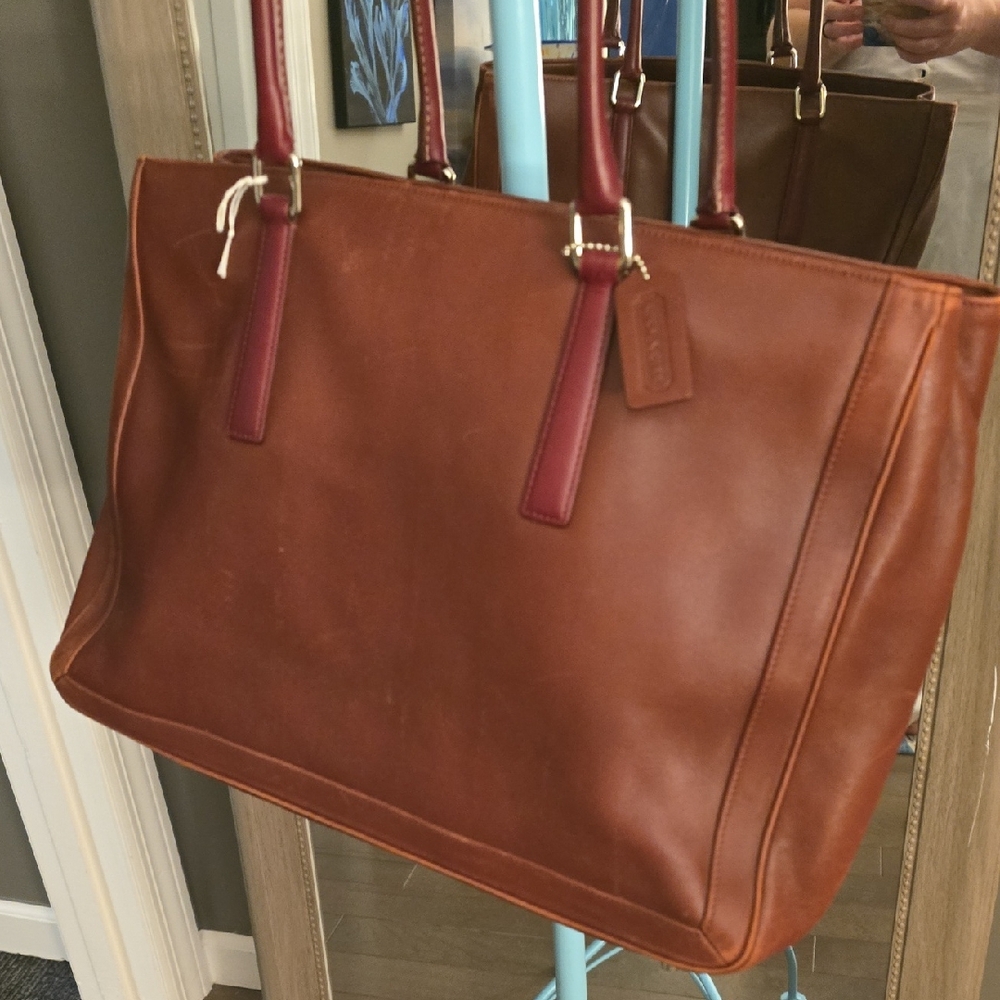 Red Brown Coach Leather Tote Bag
